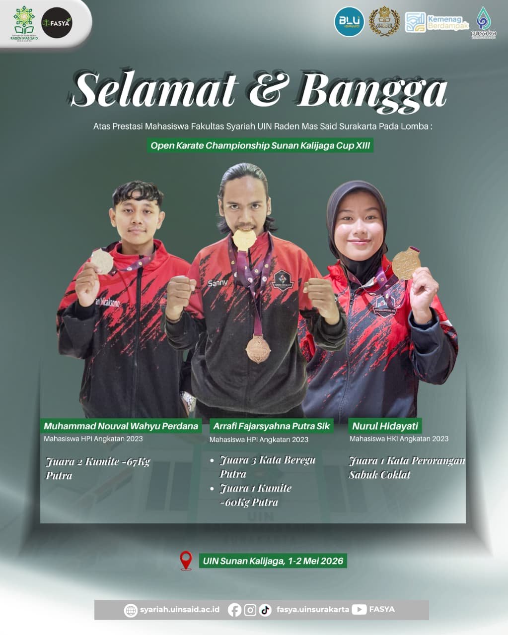 Mahasiwa Fakultas Syariah UIN Surakarta Berhasil Ukir Pretasi di Ajang Open Karate Championship Sunan Kalijaga Cup XIII