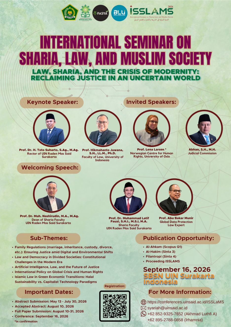 International Seminar on Sharia, Law and Muslim Society (ISSLaMS 2026) 