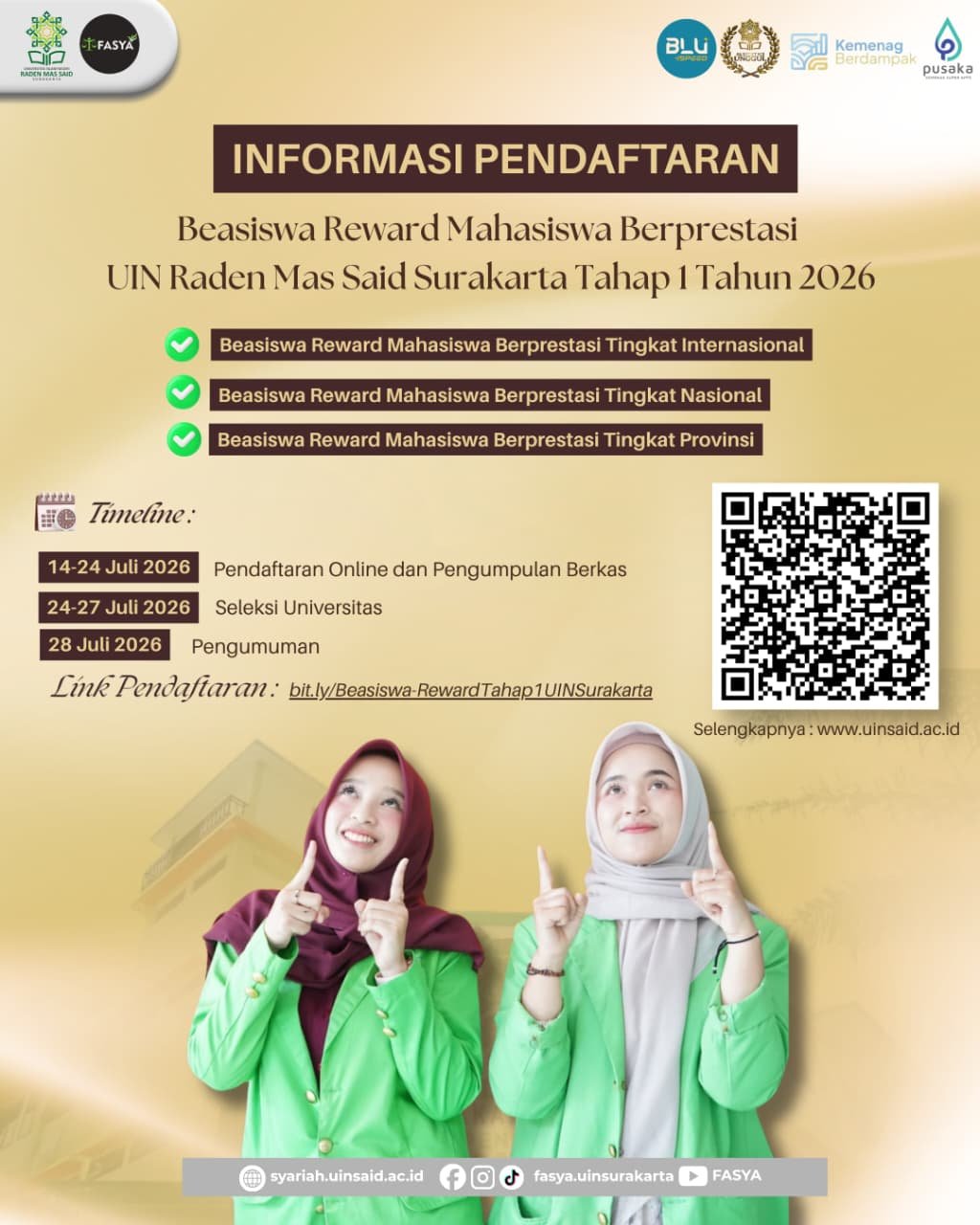 ✨Beasiswa Reward Mahasiswa Berprestasi UIN Raden Mas Said Surakarta Tahun 2026✨